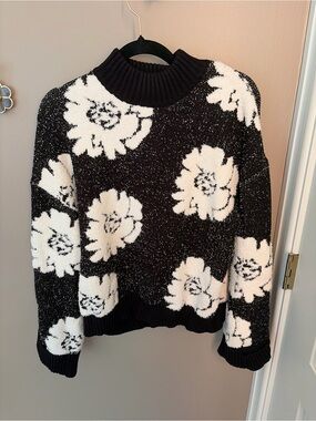Belldini Black & White Floral Turtleneck Sweater